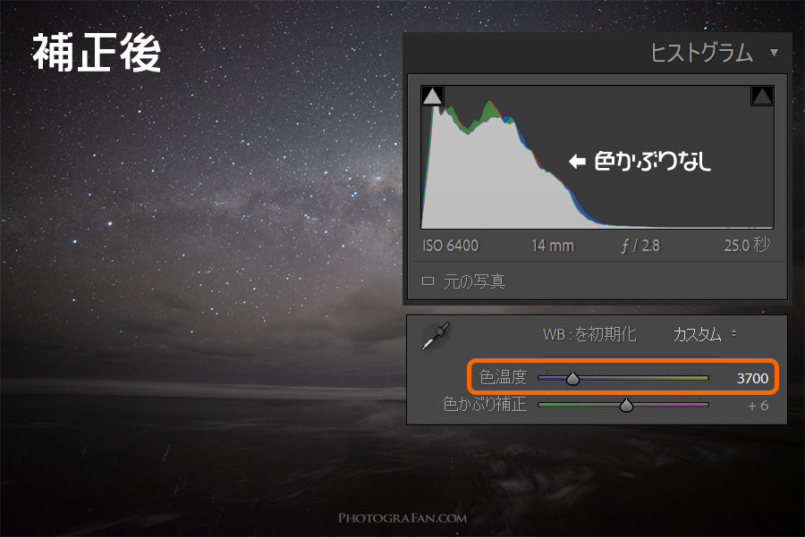 ホワイトバランスの色温度でニュートラルに