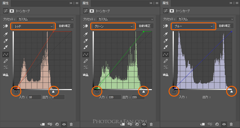 トーンカーブの調整方法