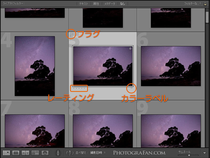 Lightroomのグリッド表示での選別方法