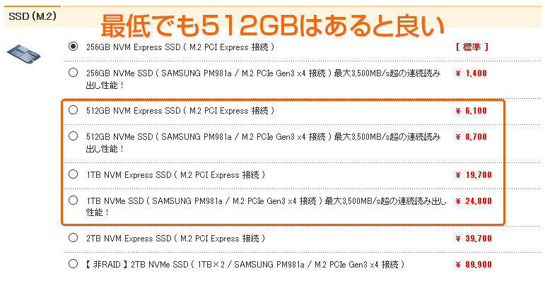 SSD (M.2)のカスタマイズ